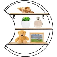Lunar Solid Wood & Metal Frame Floating Wall Shelf