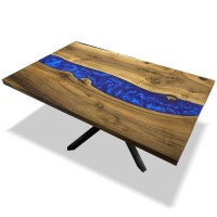 River Solid Wood & Resin Epoxy Dining Table
