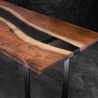 Ashen Solid Wood & Resin Epoxy Metal Frame Dining table