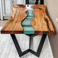 Waterway Live Edge Solid Wood Epoxy Resin Table