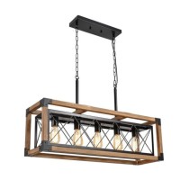 Bric Industrial Chandelier Lighting & Solid Wood Rectangle Pendant Lamp