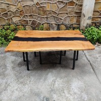Brazen Onyx Solid Oak Wood Epoxy Resin & Metal Frame Table