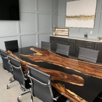 Custom Edge Live Dining Table, Epoxy Walnut Dining Table, Black Resin Epoxy Table
