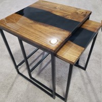 Black Epoxy Table | Nesting Tables with Black Metal Legs | Set of 2