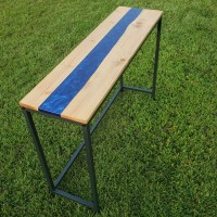 Ocean Blue Epoxy River Side Table with Black Metal Legs