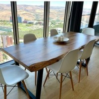 Dining Tables with living Edges, kitchen Tables Made of Solid  Wood with metal legs