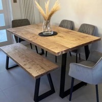 Solid Wood Dining Table With Live Edge. Dining Set of Outstanding Quality. With Bench