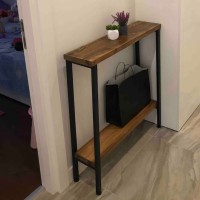 Black Metal Legs Side Console Table, A Double-Story Table Made of Wood, Shelves Design Table