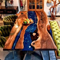 River Solid Wood Epoxy Resin Dining Table