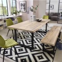 Morsel Acacia Live Edge Solid Wood & Metal Frame Dining Table With Bench