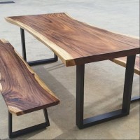 Hazel Acacia Live Edge Solid Wood Table With Two Bench