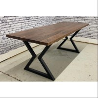 Tawny Solid Wood Dining Table Top with Metal Frame Legs