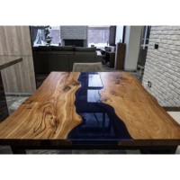 Transparent River Epoxy Resin Live Edge Natural Dining Table