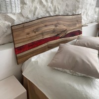 Cherry Epoxy Resin Live Edge Solid Wood Bed Headboard