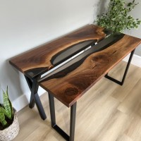 Timber Epoxy Resin Solid Wood Console Table With Metal Leg