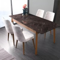 Chic Marble Dining Table With Wooden Legs