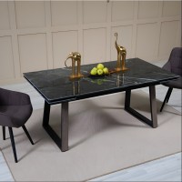 Black Marble Dining Table with Metal Legs