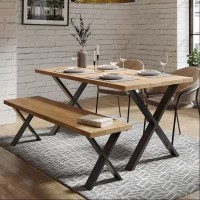 Acacia Solid Wood Table with Metal Frame ( only Table )