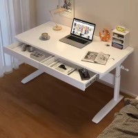 White Manual Height Adjustable Gaming Desk with Storage | Engineered Wood Top